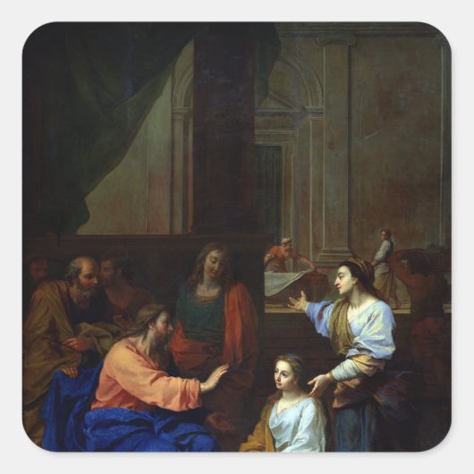 Christus met Martha en Maria Vierkante Sticker (Voorkant)