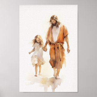 Christus met meisje Waterverf Art Print