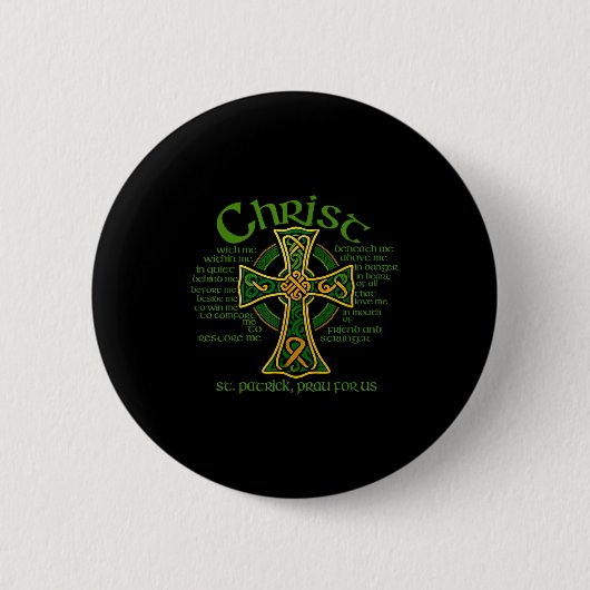 Christus Met Mij Keltisch Kruis St. Patrick Borstp Ronde Button 5,7 Cm (Voorkant)