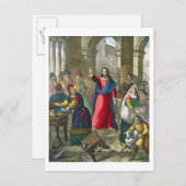Christus ontruimt de tempel, van een bijbel bedruk briefkaart (Voorkant / Achterkant)
