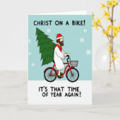 Christus Op Een Fiets Grappig Kerstfeest Kaart (Gele Bloem)