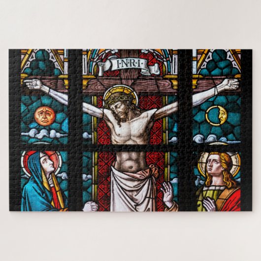 Christus op het Glas in lood van het kruis Legpuzzel (Horizontaal)