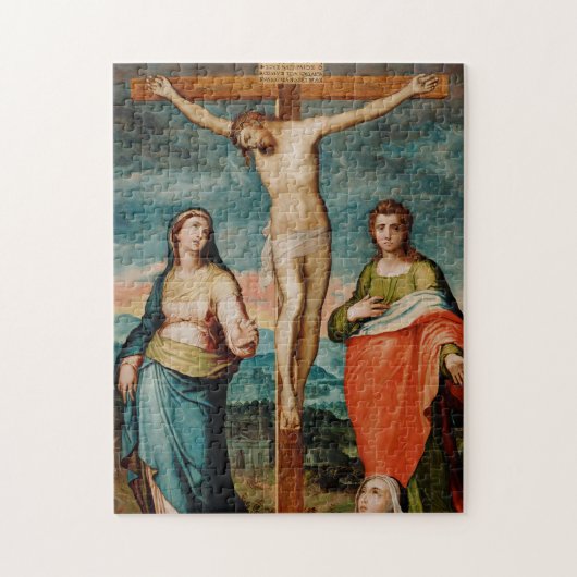 Christus op het kruis met heiligen legpuzzel (Verticaal)