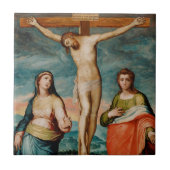 Christus op het kruis met heiligen tegeltje (Voorkant)