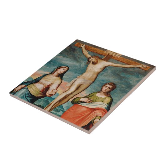 Christus op het kruis met heiligen tegeltje (Zijkant)