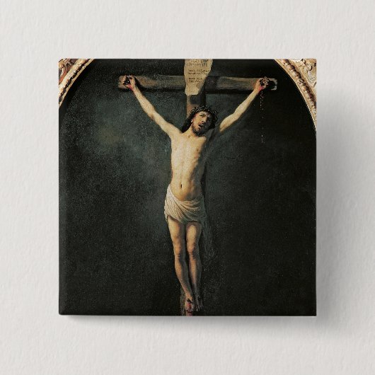 Christus op het kruis vierkante button 5,1 cm (Voorkant)