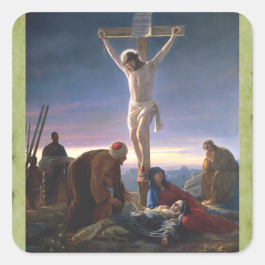 Christus op het kruis, vierkante sticker (Voorkant)