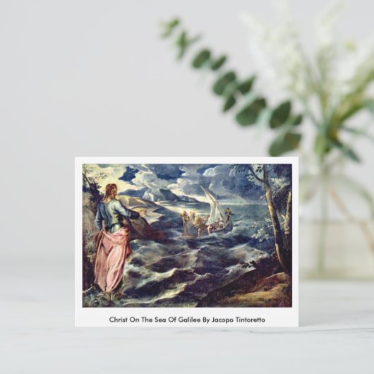 Christus op het Zee van Galilea door Jacopo Tintor Briefkaart (Staand voorkant)