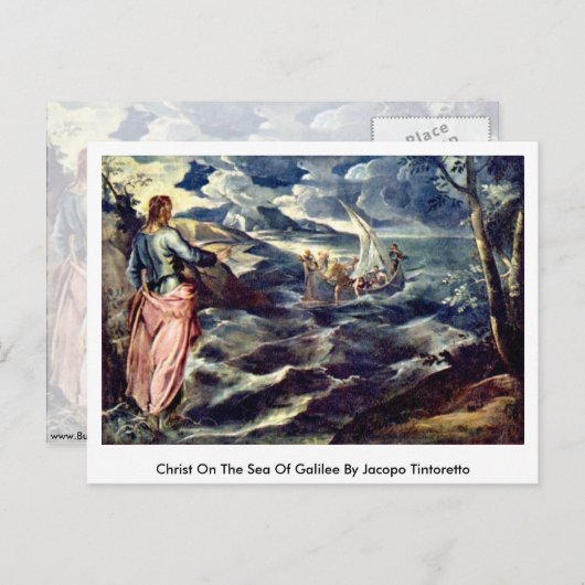 Christus op het Zee van Galilea door Jacopo Tintor Briefkaart (Voorkant / Achterkant)