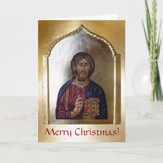 Christus Pantocrator - Byzantijnse stijl icoon Feestdagen Kaart (Voorkant)