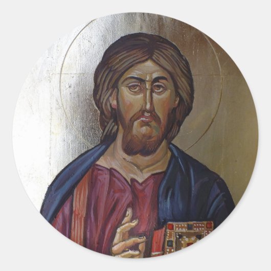 Christus Pantocrator - Byzantijnse stijl icoon Ronde Sticker (Voorkant)