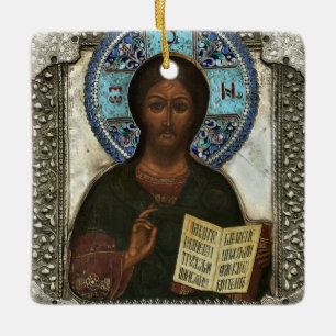 Christus Pantocrator Heer van Alles Icoon Kerstmis Keramisch Ornament
