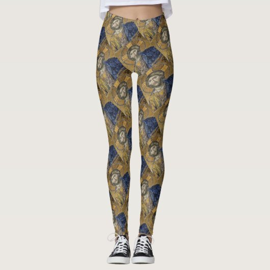 Christus Pantocrator Mosiac Iconic Religic Roman A Leggings (Voorkant)