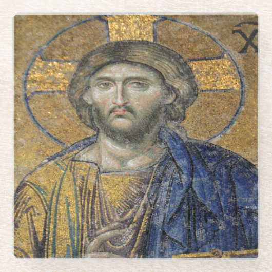 Christus Pantocrator Mozaïek Iconische Religieuze  Glazen Onderzetter (Voorkant)