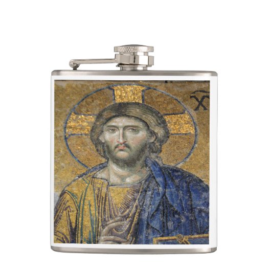 Christus Pantocrator Mozaïek Iconische Religieuze  Heupfles (Voorkant)