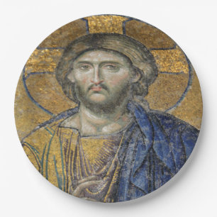 Christus Pantocrator Mozaïek Iconische Religieuze  Papieren Bordje