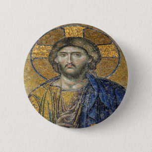 Christus Pantocrator Mozaïek Iconische Religieuze  Ronde Button 5,7 Cm