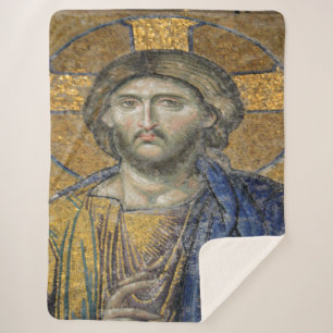 Christus Pantocrator Mozaïek Iconische Religieuze  Sherpa Deken