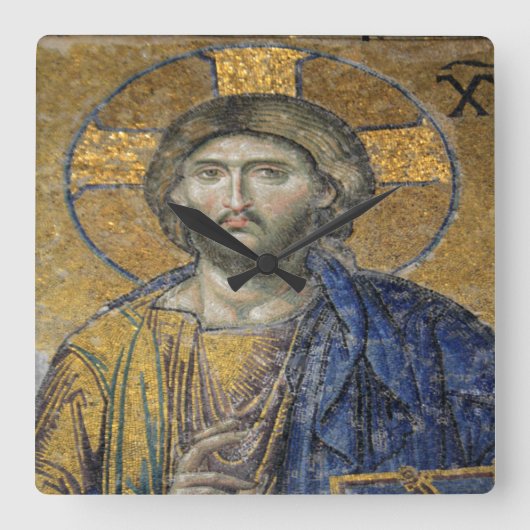 Christus Pantocrator Mozaïek Iconische Religieuze  Vierkante Klok (Voorkant)