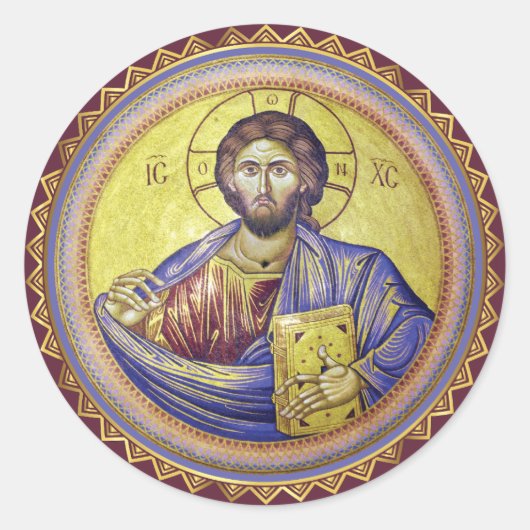 Christus Pantocrator Orthodox Icoon Ronde Sticker (Voorkant)