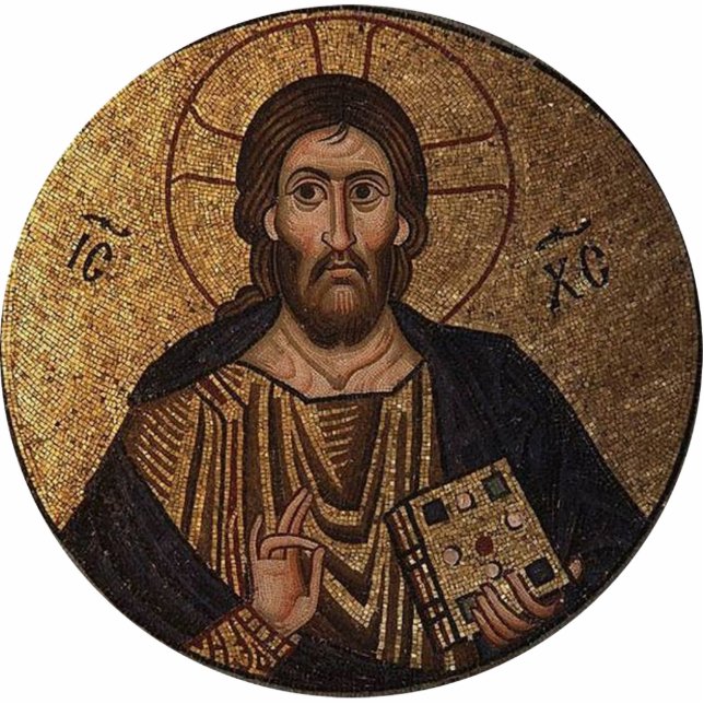 Christus Pantocrator Religieuze Mozaïek Staand Fotobeeldje (Voorkant)