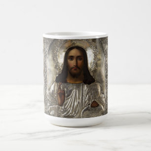 Christus Pantocrator Zilver Oklad Riza Russisch ic Koffiemok
