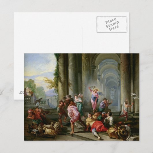 Christus Rijden de Merchants van de tempel Briefkaart (Voorkant / Achterkant)