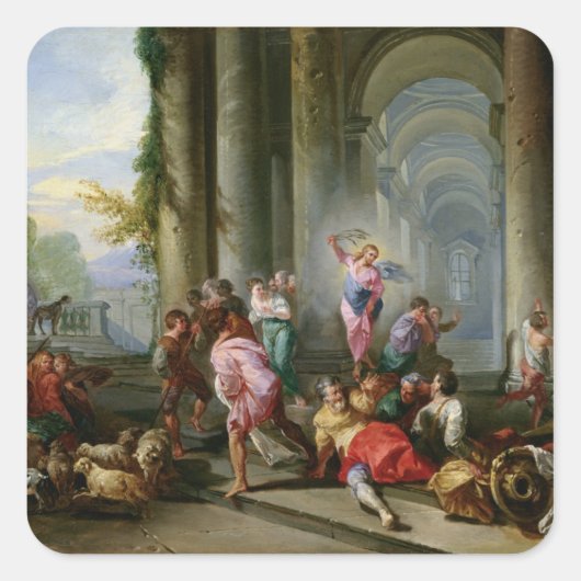Christus Rijden de Merchants van de tempel Vierkante Sticker (Voorkant)