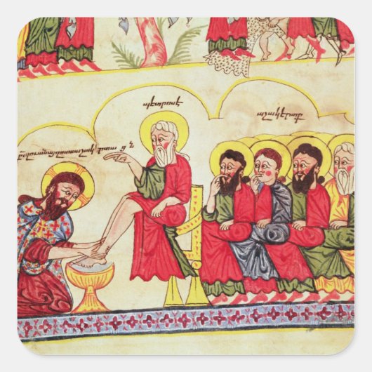 Christus spoelde de disciples voeten vierkante sticker (Voorkant)