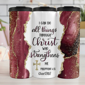 Christus sterkt mij: verguld geloof thermosbeker