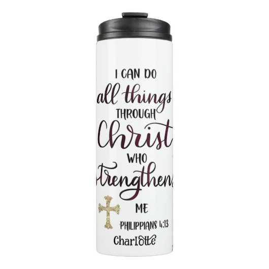 Christus sterkt mij: verguld geloof thermosbeker (Voorkant)