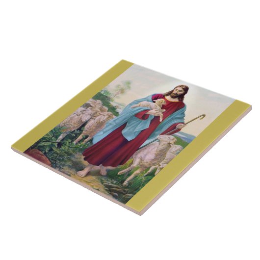 Christus The Good Shepherd Bernard Plockhorst 1878 Tegeltje (Zijkant)