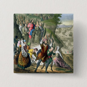 Christus Triumphal Entry in Jeruzalem, uit een bi Vierkante Button 5,1 Cm
