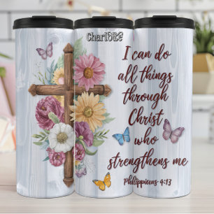 Christus versterkt mij Filippenzen 4:13 Kruis Thermosbeker