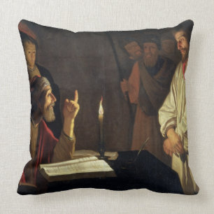 Christus voor Caiaphas (olie op canvas) Kussen