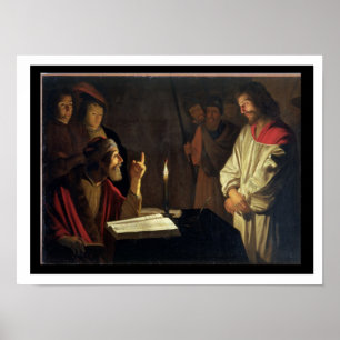 Christus voor Caiaphas (olie op canvas) Poster
