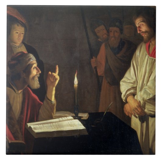 Christus voor Caiaphas (olie op canvas) Tegeltje (Voorkant)