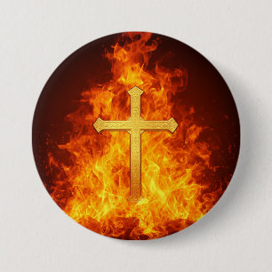 Christus Vuur Vlammend Kruis Badge Groot Ronde Button 7,6 Cm