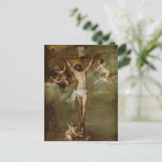 Christus was door engelen aanwezig die miskelken briefkaart (Staand voorkant)