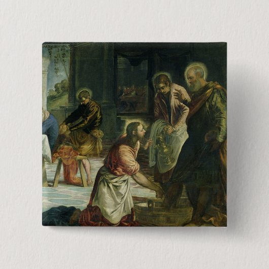 Christus Wast the Disciples' Feet, c.1547 Vierkante Button 5,1 Cm (Voorkant)