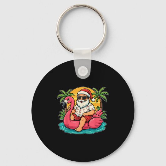 Chritmas In July Shirt Santa Flamingo Float Men Wo Sleutelhanger (Voorkant)