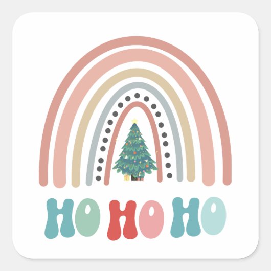 Chritsregenboogboom met hohohoho vierkante sticker (Voorkant)