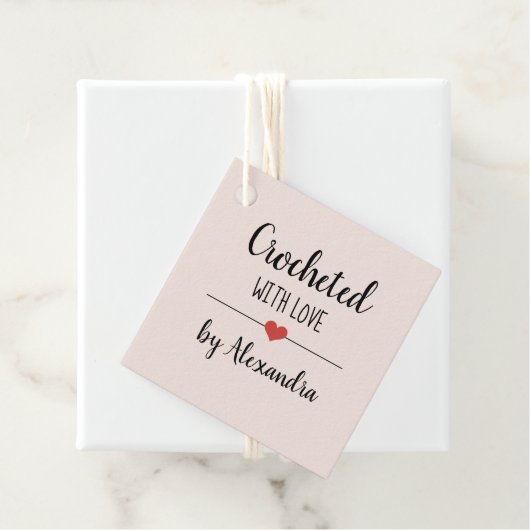 Chrochett met liefdeszwarte roze scriptnaam bedankjes labels (In situ)