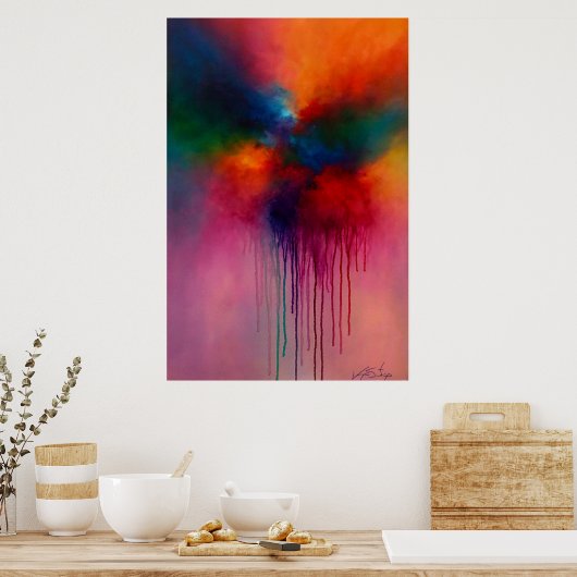 Chromatic Cascade - Abstract Drip Painting Poster (Keuken)