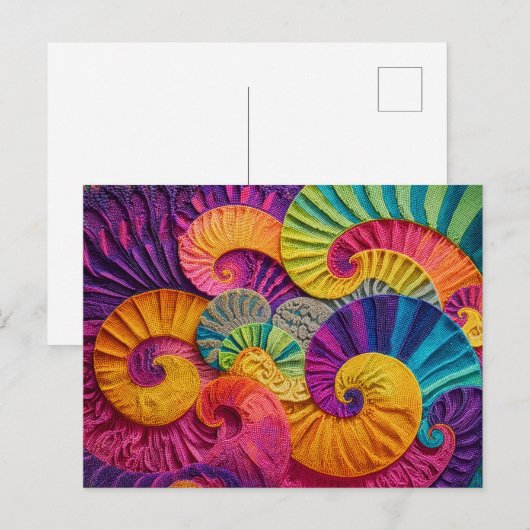 Chromatic Shells: Vibrant Spiral Mosaic Briefkaart (Voorkant / Achterkant)