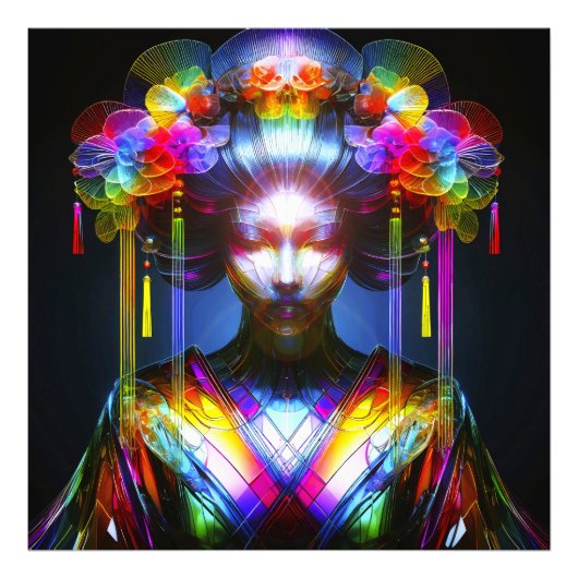 Chromatisch Farbige Glas-Geisha im Kontrast Foto Afdruk (Voorkant)