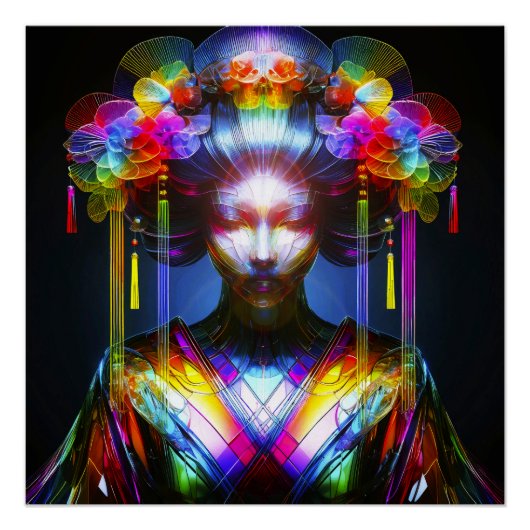 Chromatisch Farbige Glas-Geisha im Kontrast Perfect Poster (Voorkant)
