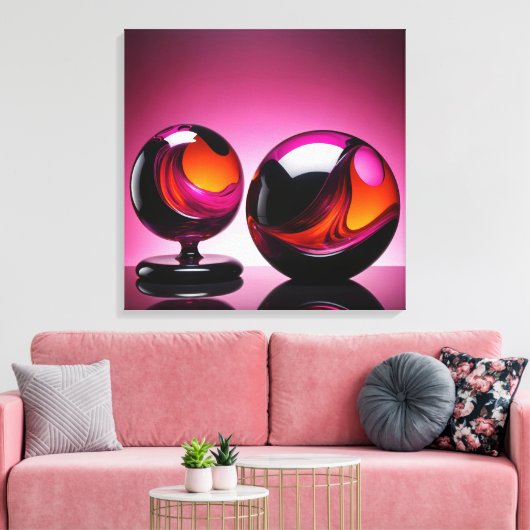 Chromatisch farbige Glaskegeln in Reflexion Canvas Afdruk (Insitu (Woonkamer))