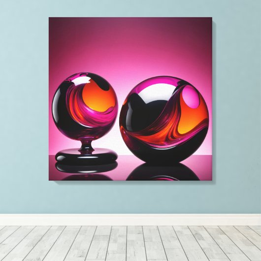 Chromatisch farbige Glaskegeln in Reflexion Canvas Afdruk (Insitu (Houten vloer))