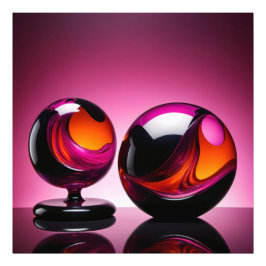 Chromatisch farbige Glaskegeln in Reflexion Foto Afdruk